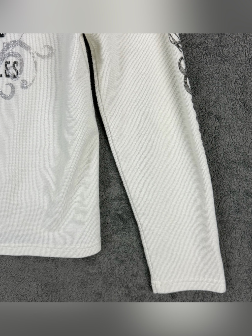 Harley Davidson White Cream Waffle Lace Up Skull Thermal Hoodie Women's Large - Picture 10 of 15